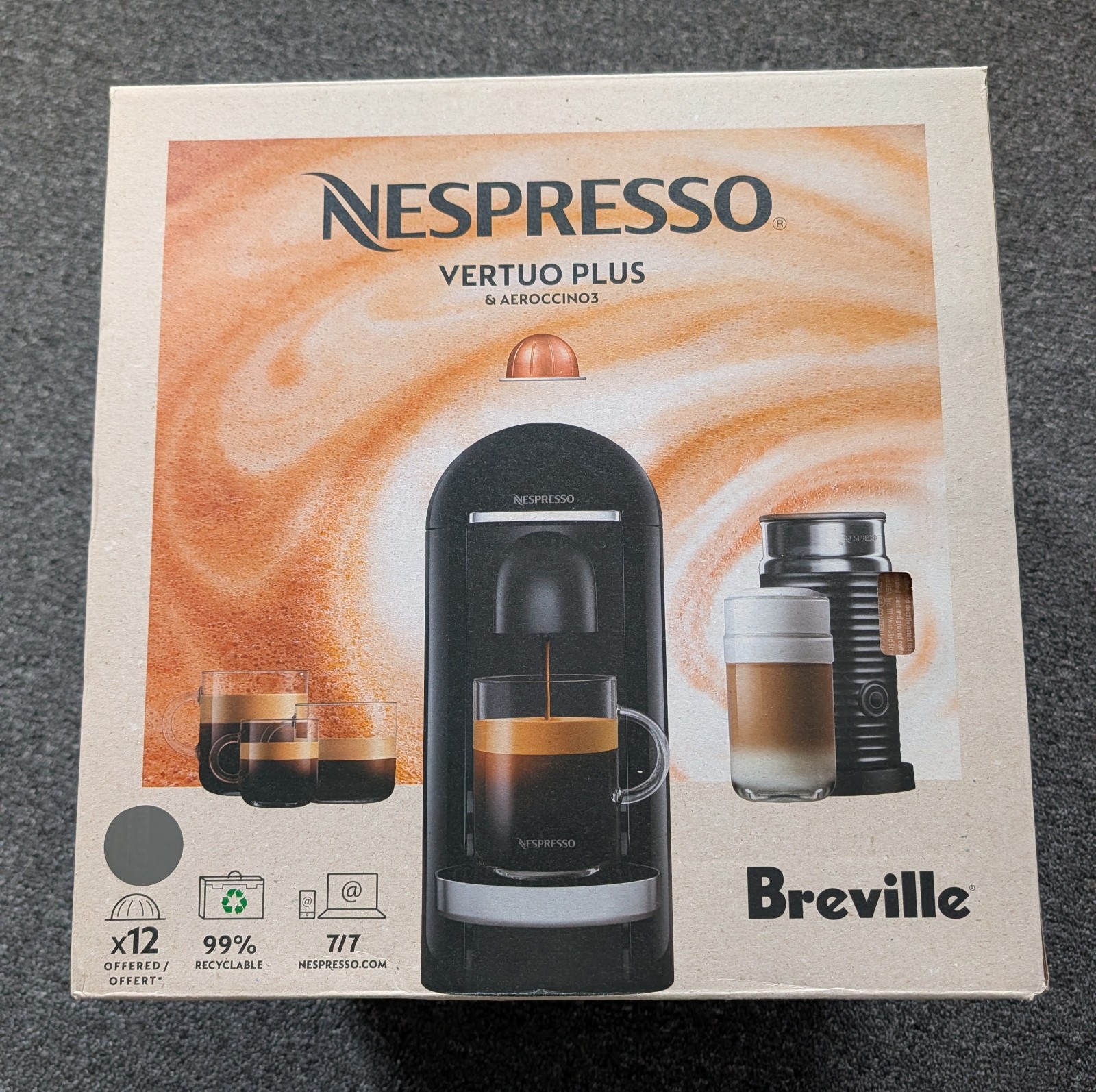 Breville Nespresso VertuoPlus Deluxe Coffee Machine Bundle - Titan...