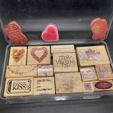 Rubber stamps Valentine s collection with storage case 17 stamps wood mounted