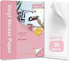 Premium Printable Vinyl Sticker Paper 8.5"x11" for 30 sheet, Matte White 