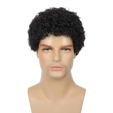 Swiking Mens Curly Afro Wigs Short Black Wig for Male Guy Rocker Wig Californ