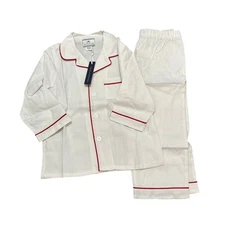 Petite Plume Kid's Twill Pajamas in White with Red Piping Size 3 new