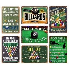 Funny Billiards Metal Tin Sign - Vintage Pool Table , Billiard Room Wall Art ...