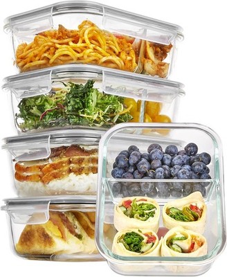 Vtopmart 5-Pack 975ml Meal Prep Boxen, Glas-Behälter mit Deckel Frischhaltedosen