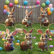 6 PCS Outdoor Easter Bunny Decorations - Bunny Yard Signs with Stakes - Water...
