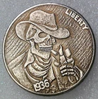 Hobo Buffalo Nickel - Smoking Cowboy Skeleton Novelty Hobo Coin - 21mm wide
