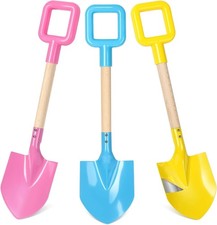 3Pcs Long Beach Shovels 16" Metal Kids Beach Spades Sand Shovels Toys