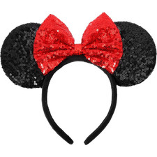 Mouse Ears Headband, Mouse Ears Sequin Bow Headbands for Women Girls, Cosplay Ac
