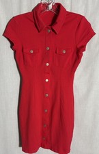 Guess Women's XS Red Jersey Snap Up Stretch Dress Body Contouring Sexy Cowgirl