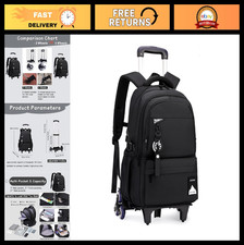 Kids Rolling Backpack for Boys - Classic School Bag with 6 Wheels, Black Roller