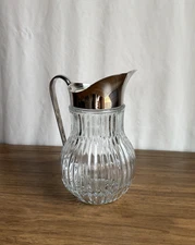 Vintage Italy Silverplated Ribbed Glass Water Pitcher