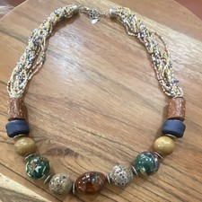 24 inch Handcrafted Multicolor Ceramic Beaded Statement Necklace Bohemian Art