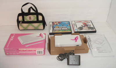 Nintendo DS Lite Pink Ribbon Polar White - Susan G Komen Breast Cancer + 2 Games