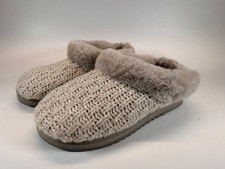 Dearfoams Womens Slippers M 7-8 Beige Knit Faux Fur Clog Indoor Outdoor