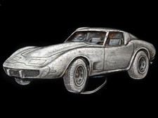 PG17156 VINTAGE 1978 CUT-OUT CORVETTE PEWTER BERGAMOT BELT BUCKLE