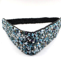 Boho Hand Beaded Elastic Headband Turquoise White Black Seed Hair Accessory 5