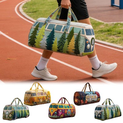 Handmade Hippie Van Quilted Duffle Bag, Boho Travel Weekender Bag