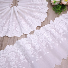 White Cotton Lace Trim Wide 8.6Inch Lace Fabric Trim Floral Embellishments Scall