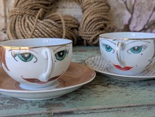 1959 Miriam West Tea Set Signed  Hand-painted Set of 2 
