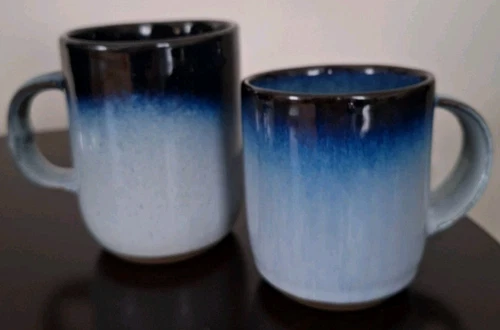 Peter Pots Studio Pottery Blue Ombre Stoneware Mug Set Lot Of 2