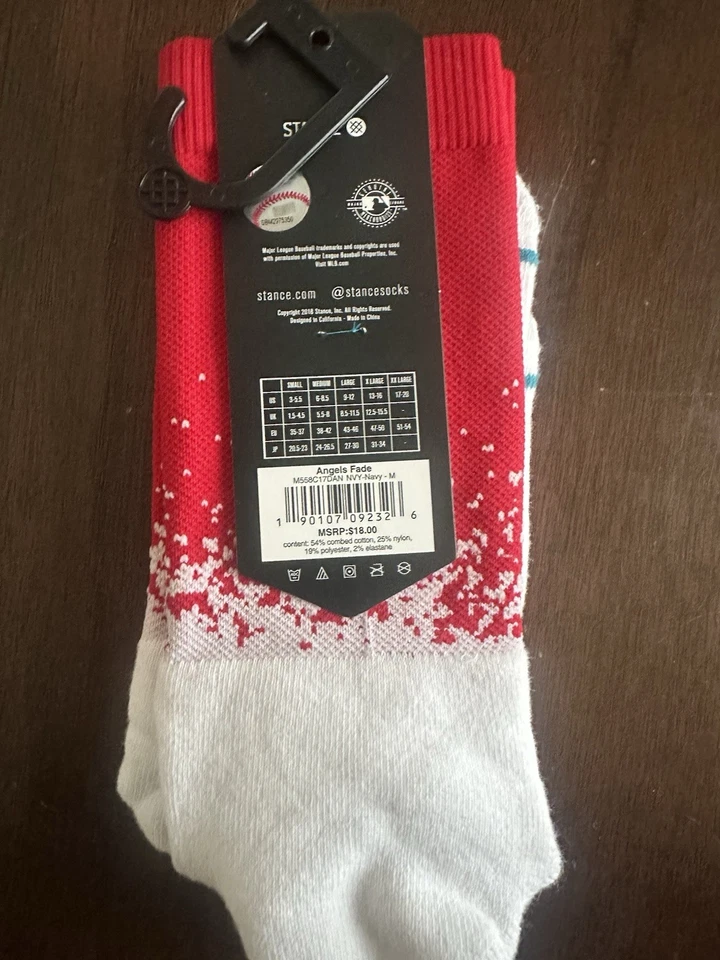 STANCE MLB Los Angeles Angels Stadium Fade Red White Crew Socks NEW Mens M 6-8.5 - Image 2 of 2