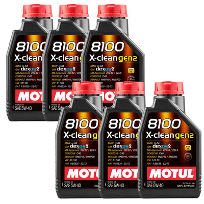 Motul 8100 X-CLEAN GEN2 5W-40 Full Synthetic Low-SAPS Engine Oil ACEA C3 6 Pack