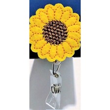Felt Embroidered Sunflower Retractable Snap ID Holder Badge Reel Swivel Clip