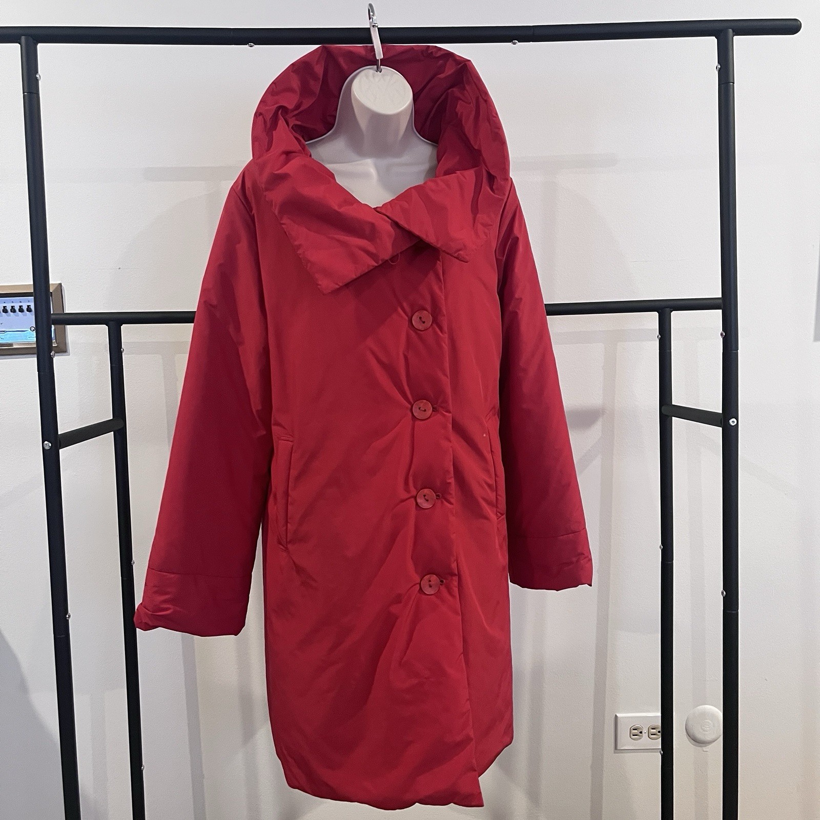 Ritva Falla Artsy Statement Long Button Down Red … - image 2