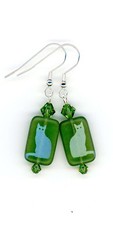 Green metallica cat Czech glass/crystal artisan earrings Birdsongjewelry