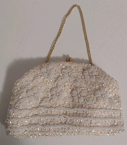 Vtg 40-50s Richere Sequin Beaded Pearl Evening Clutch Purse Handmade Hong Kong - Picture 1 of 10