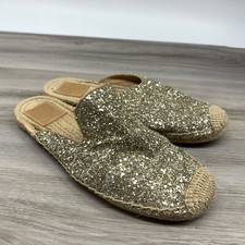Tory Burch Max Gold Glitter Mule Slide Jute Espadrille Mules Cap Toe Womens 7M