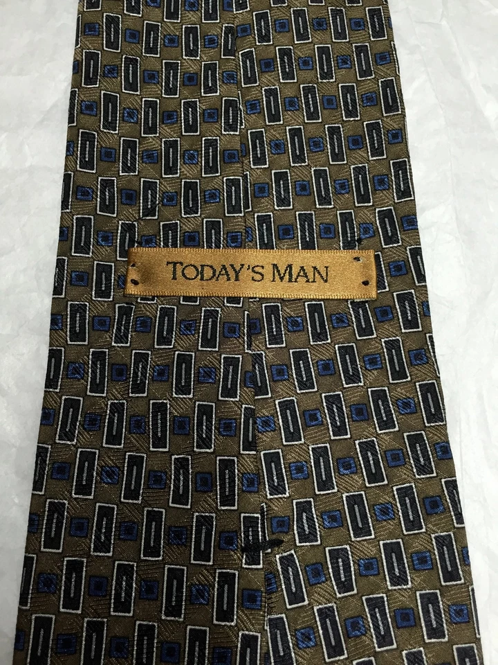 CORBATA HOMBRE HOY MARRÓN CON CUADRADOS AZULES 59 X 4 Foto 4 de 4