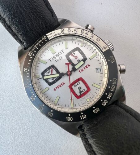 Tissot PRS 516 Chronograph Watch 1853 Quartz Vintage Mens White Dial Working