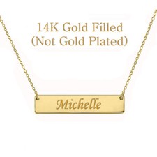 Personalized Name Bar Necklace 14K Gold Filled Custom Engraved Name or Date