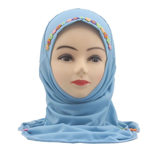 Muslim Kids Girls Flower Hijab Amira Instant Hat Turban Headscarf Shawl Wrap New - Picture 9 of 47