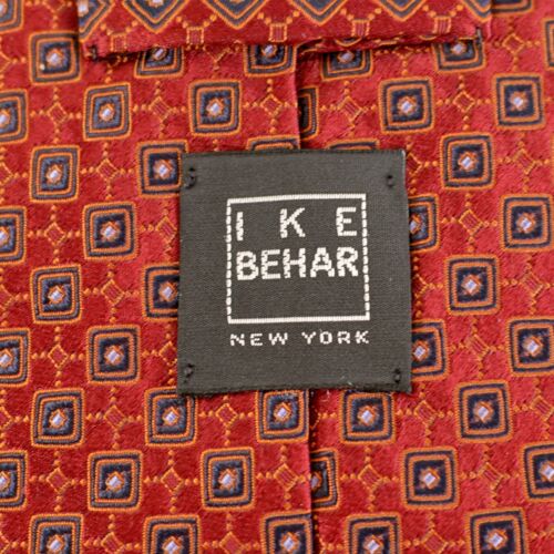 Ike Behar New York Red Black Geometric Woven Wide Silk Tie - Picture 3 of 7