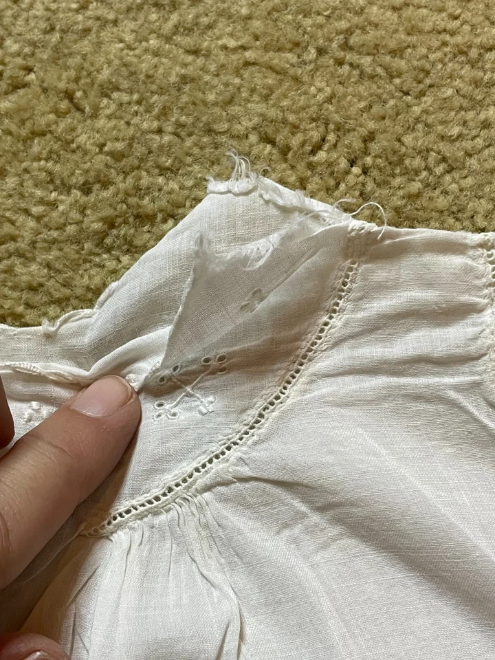 Antiguo Vestido de Algodón Batista Blanco Bebé Eduardiano Francés Años 10 Hecho a Mano Bordado Foto 4 de 4