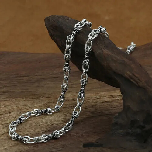 Genuine Solid Sterling Silver Thai Silver Vajra Chain Men's Necklace 5mm 18"-32" - Picture 19 of 20