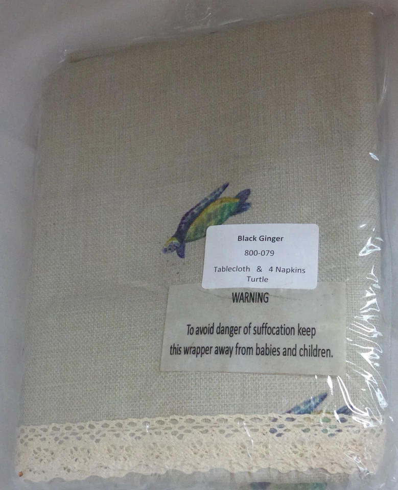 Tablecloth Rectangular Black Ginger Turtle Animal 180x140cm + 4 Cloth Napkins - Image 3 of 4
