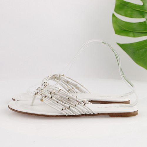 Gianvito Rossi Womens Thong Sandal Size 38 8 White Leather Multi Sprap Beaded - Picture 7 of 17