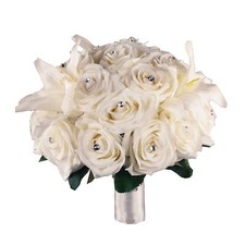 Elegant Rhinestone Ivory Rose Bridal bouquet/Brooch handle Supreme quality