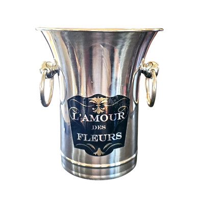 French Style Champagne Bucket Flower Vase Stainless Steel with Ring Handles 7''