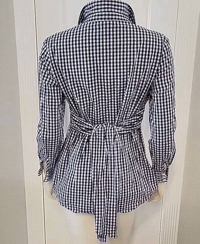 Isabella Oliver, London Blue Check Maternity Wrap Tie Button-Up Tunic US6/8 NWOT - Picture 5 of 9
