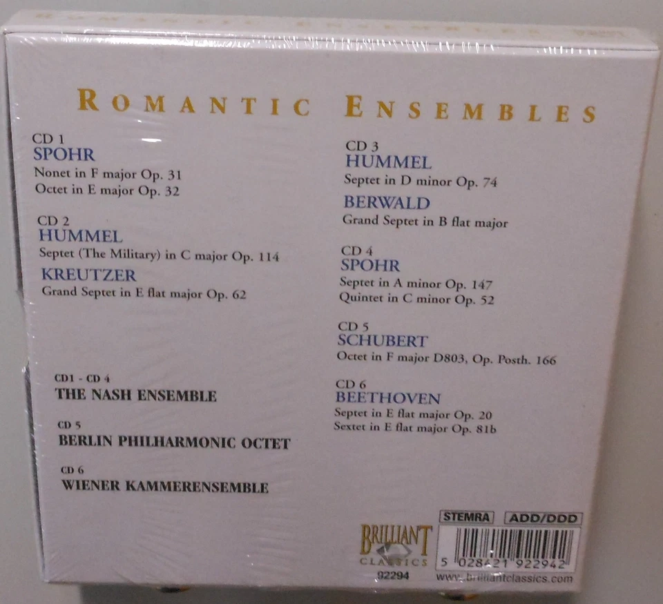 Klassik Sammlung 6x CD Romantic Ensembles Septets Octets Nonets NEU OVP T1332 - Bild 2 von 3