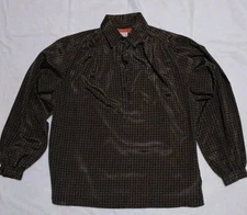 Vintage Halston III Womens Popover Blouse H Monogram Print Black Tan Size 12