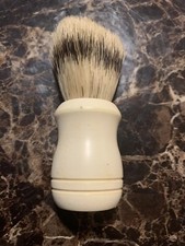 Vintage Shaving Brush Badger Bristle Ivory Color Rubber Handle 002