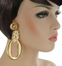 Extra Large Gold Tone Dangle Hoop Statement Pierced Earrings Lightweight 4 1/8"