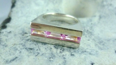 Ring MEXX Pink Gemstones 925 Sterling Silver Ring Size 53