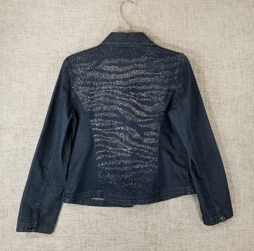 CHICO'S Platinum Denim Jacket Zebra Embellished Pattern Women's S 4 NWT - Picture 7 of 14