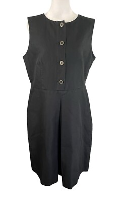 LL Bean 12 Linen Blend Sleeveless Dress Jumper Black 1/2 Button Front Pleat  | eBay
