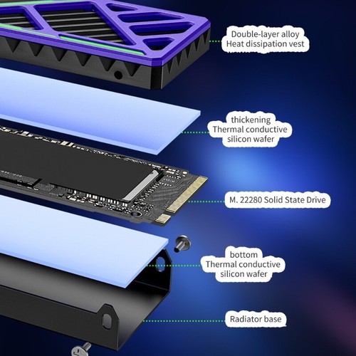 M.2 NVMe 2280 SSD Heatsink with Double Silicone Thermal Pads Aluminum Radiator - Afbeelding 6 van 8